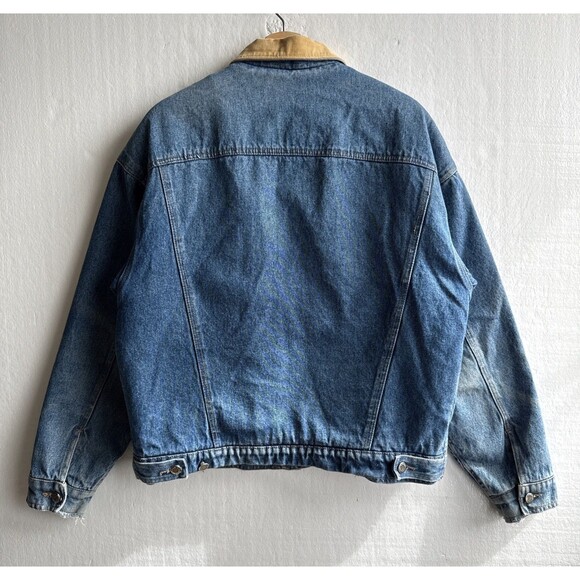 Vintage Wrangler Hero Men's Medium Denim Sherpa Jacket Corduroy Collar Western - Picture 2 of 9